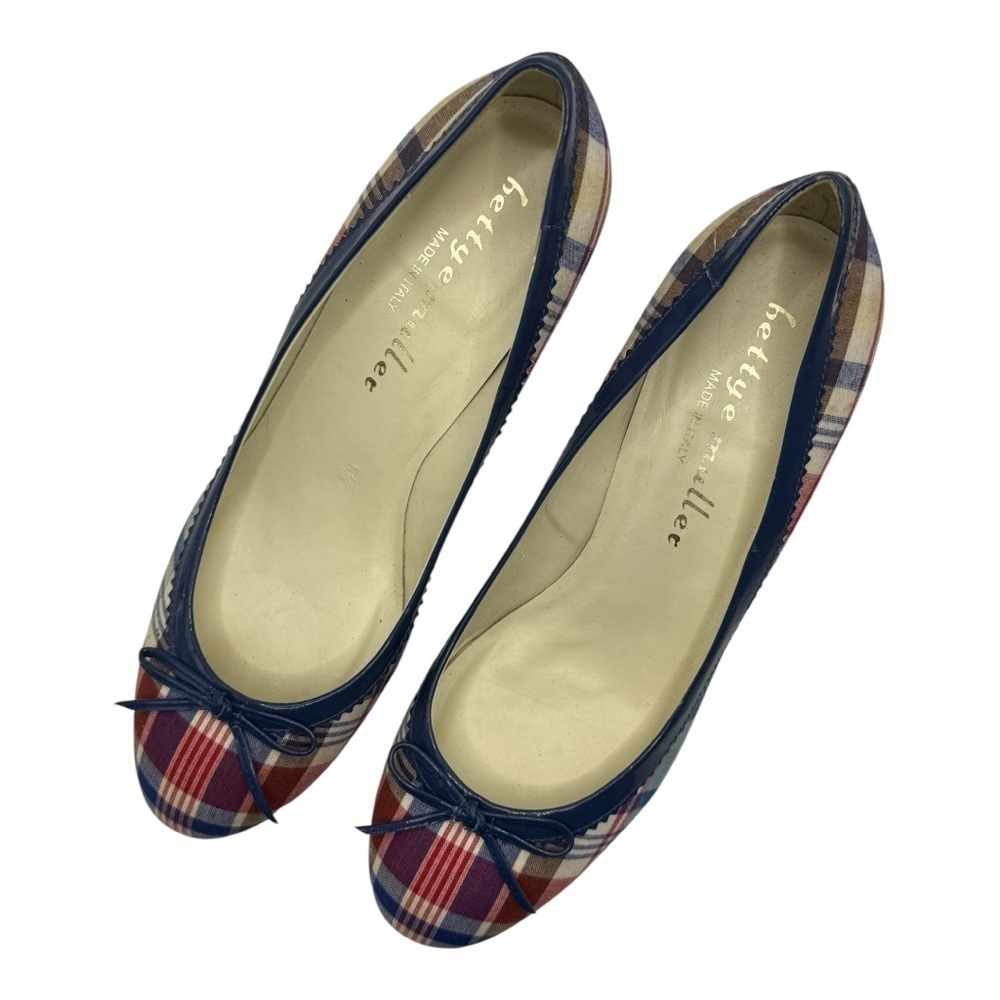 Bettye Muller Plaid Heels with Blue Bow Trim Retro 38.5 (US 8) - Picture 7 of 12